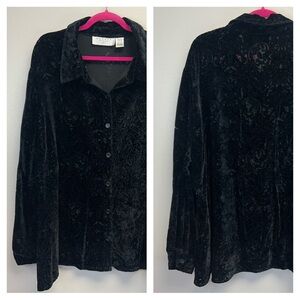 Outfit Woman JPR 3X Black Burnout Velvet Button-Up Shirt Sheer Boho Whimsygoth